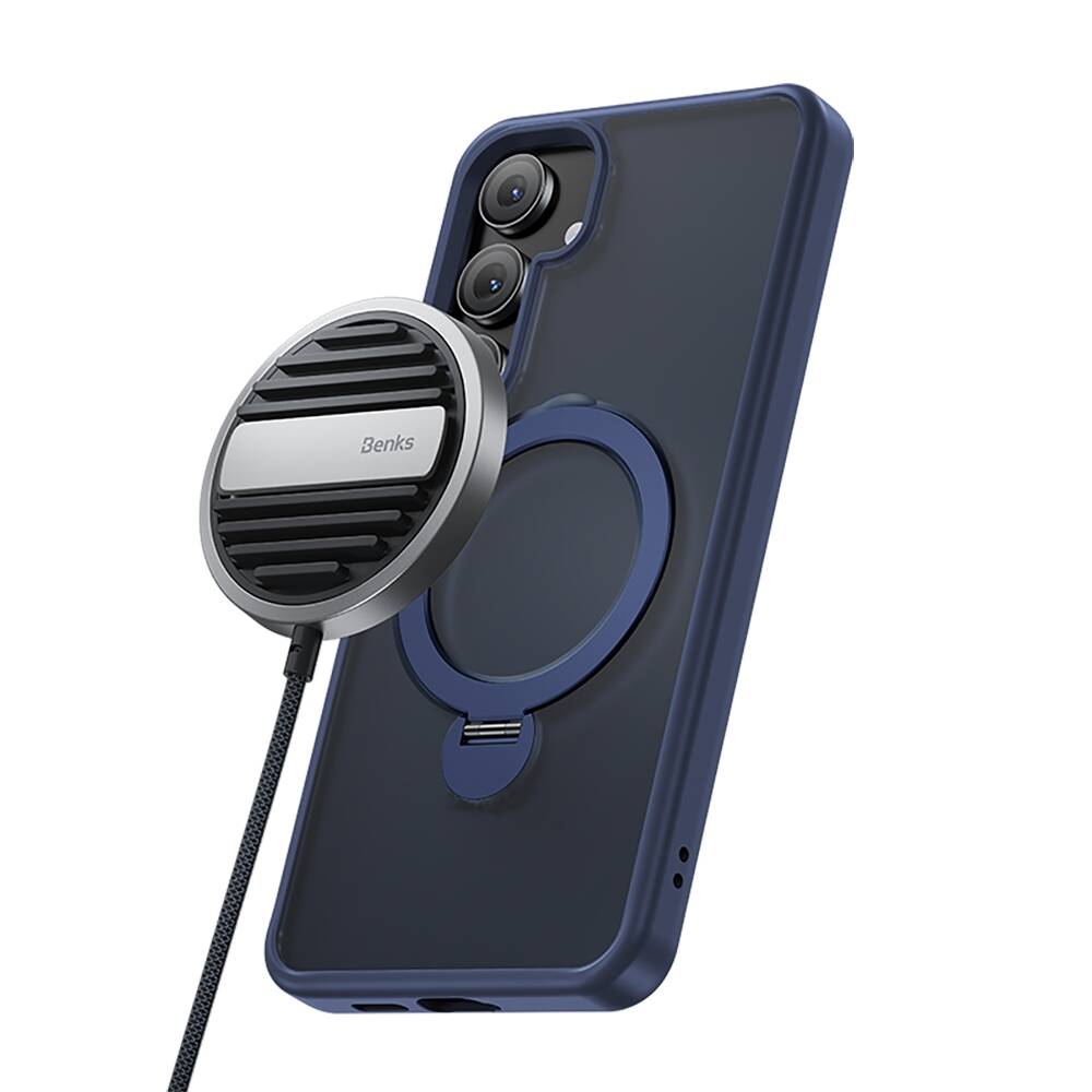 Galaxy S24 Plus Kılıf Magsafe Şarj Özellikli Benks Standlı Mist Protective Kılıf Mavi