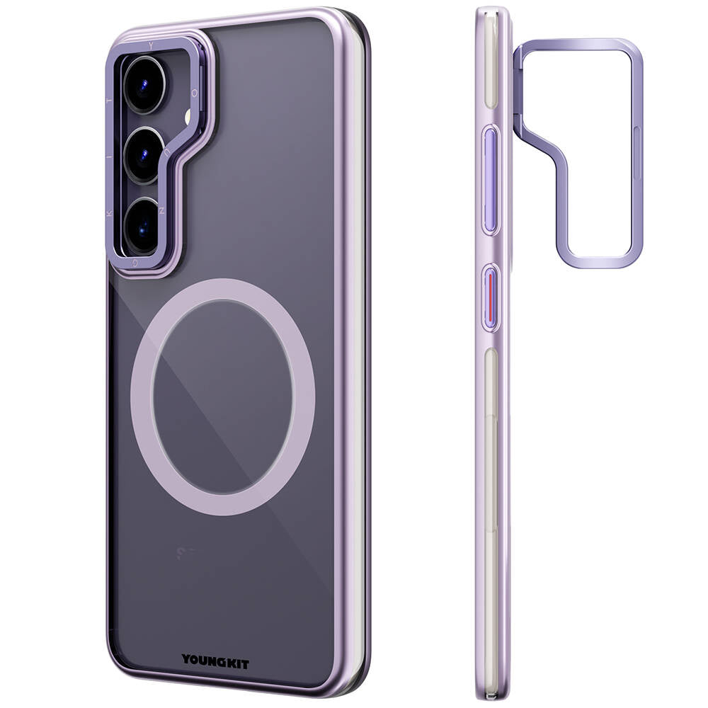 Galaxy S24 Plus Kılıf Magsafe Şarj Özellikli Sararma Önleyici Youngkit Crystal Grid Kılıf Mor