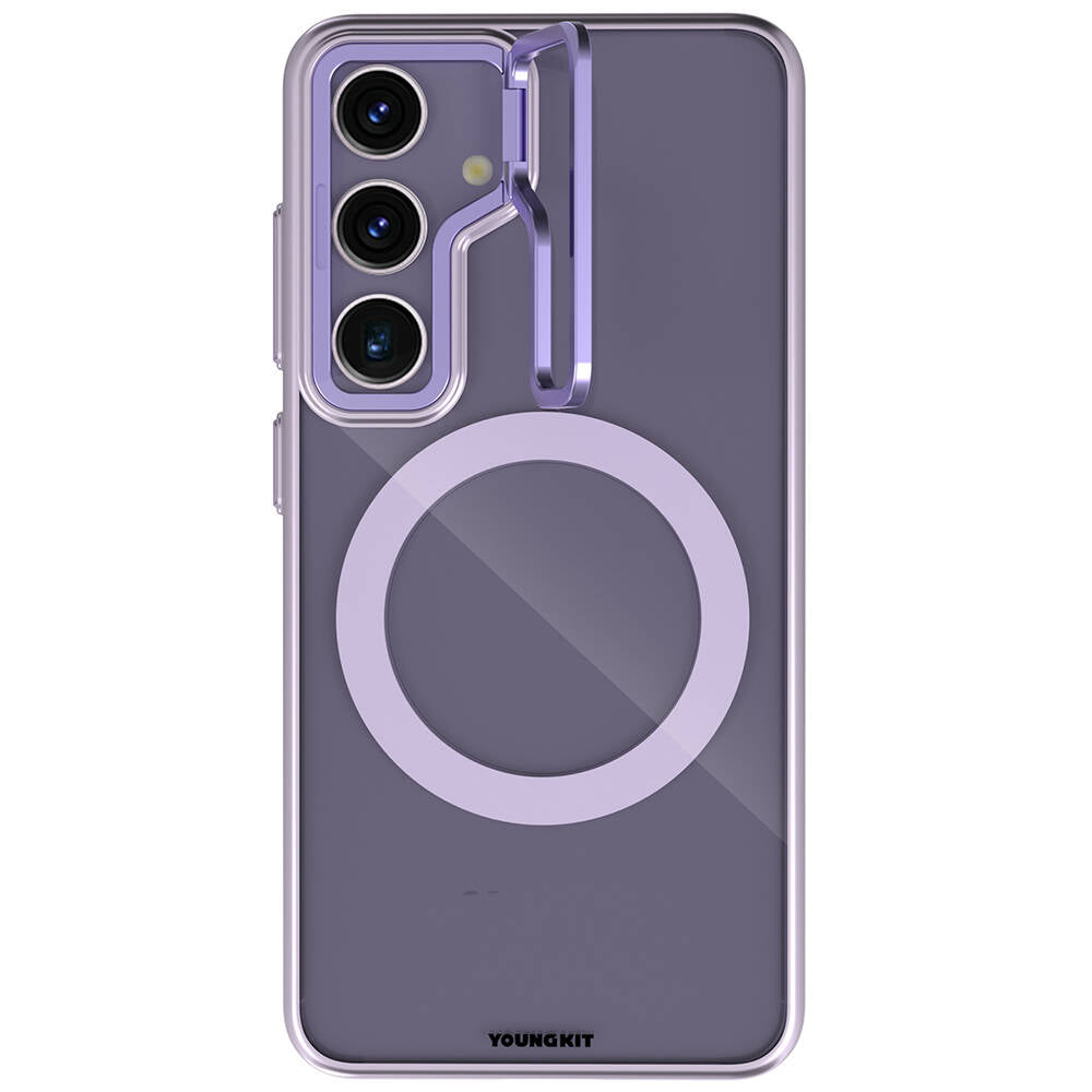 Galaxy S24 Plus Kılıf Magsafe Şarj Özellikli Sararma Önleyici Youngkit Crystal Grid Kılıf Mor