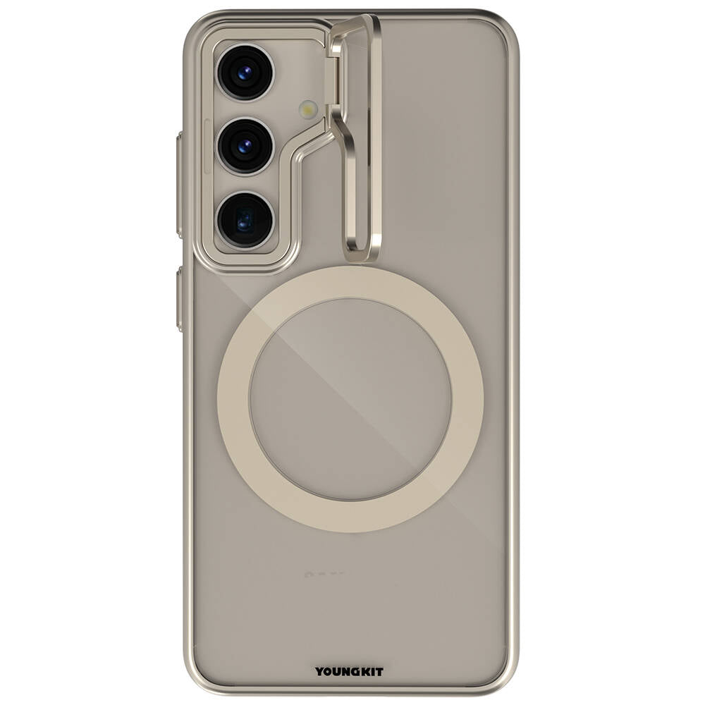 Galaxy S24 Plus Kılıf Magsafe Şarj Özellikli Sararma Önleyici Youngkit Crystal Grid Kılıf Gold