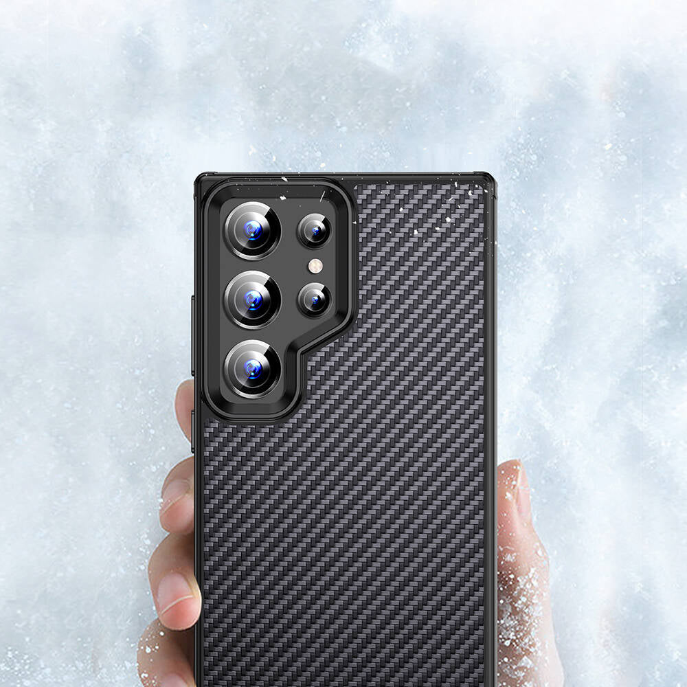 Galaxy S24 Ultra Kılıf Aramid Karbon Fiber Magsafe Özellikli Wlons Radison Kılıf Siyah