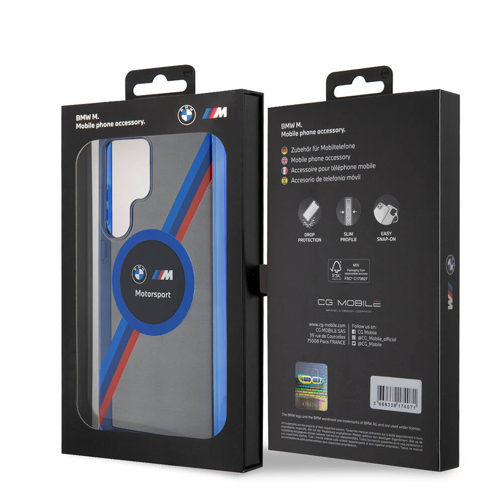 Galaxy S24 Ultra Kılıf BMW Orjinal Lisanslı M Logolu Üç Renk Çizgili Motorsport Circle Kılıf Siyah