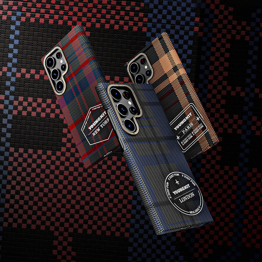 Galaxy S24 Ultra Kılıf Ekose Desenli Youngkit Gezhi Serisi Kılıf Kahverengi