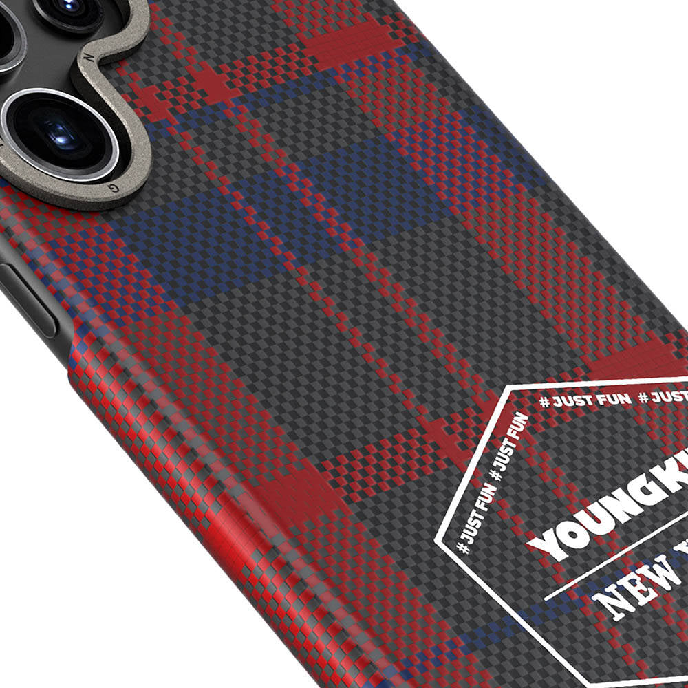 Galaxy S24 Ultra Kılıf Ekose Desenli Youngkit Gezhi Serisi Kılıf Kahverengi