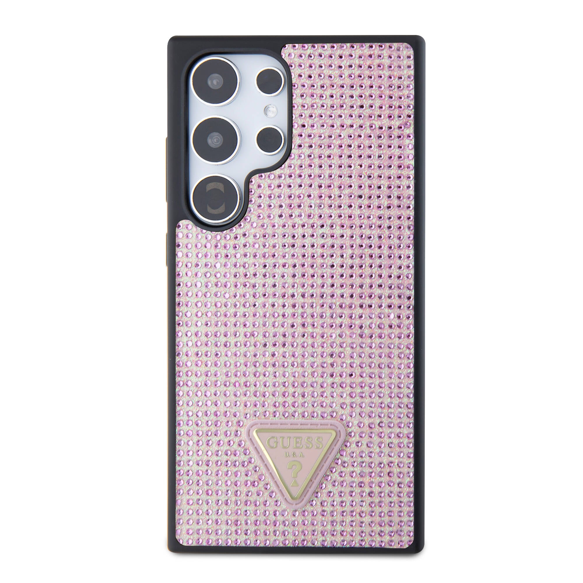 Galaxy S24 Ultra Kılıf Guess Orjinal Lisanslı Taşlı Arka Yüzey Üçgen Logolu Kapak Pembe