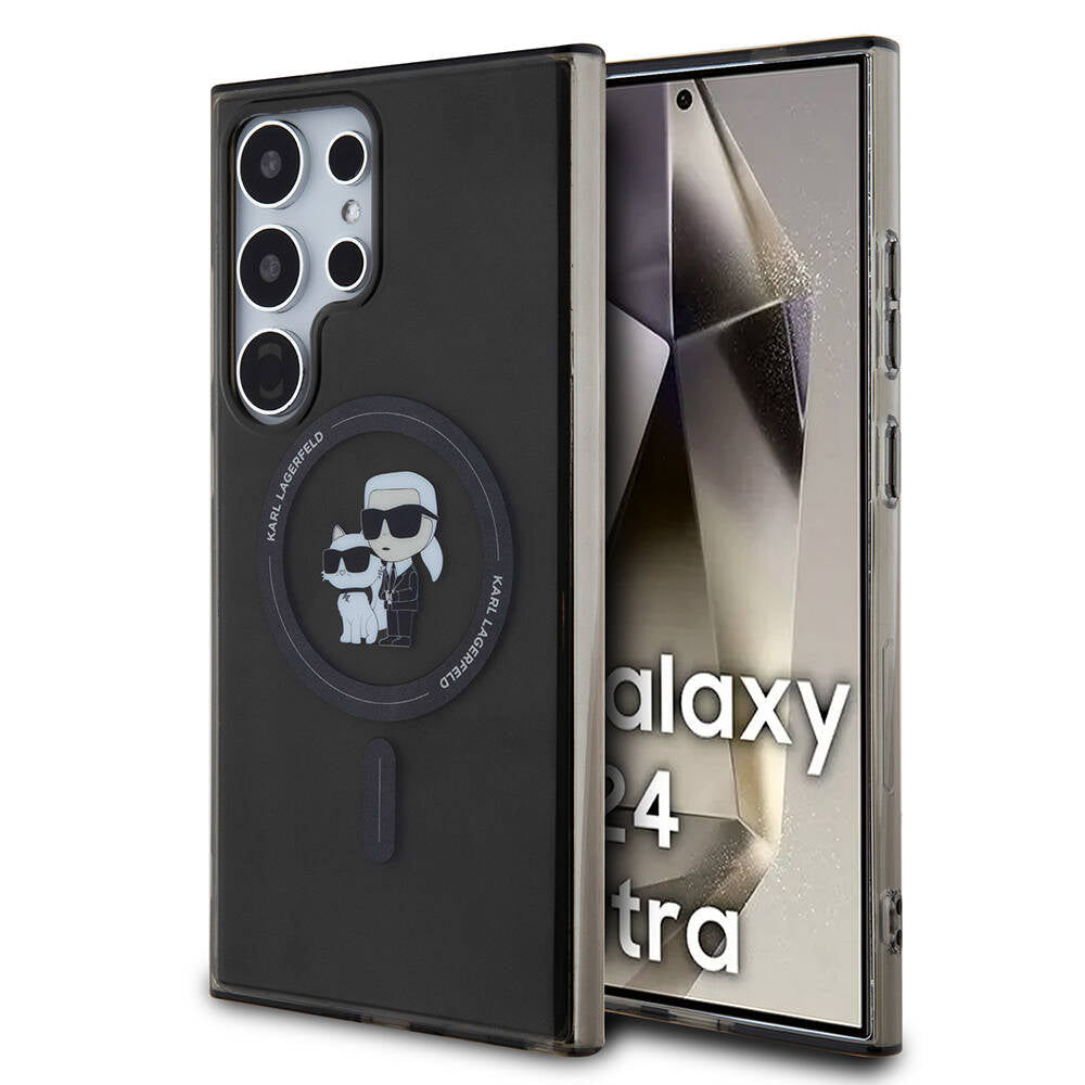 Galaxy S24 Ultra Kılıf Karl Lagerfeld Orjinal Lisanslı Magsafe Şarj Özellikli Karl & Choupette IML Baskılı Kılıf Siyah