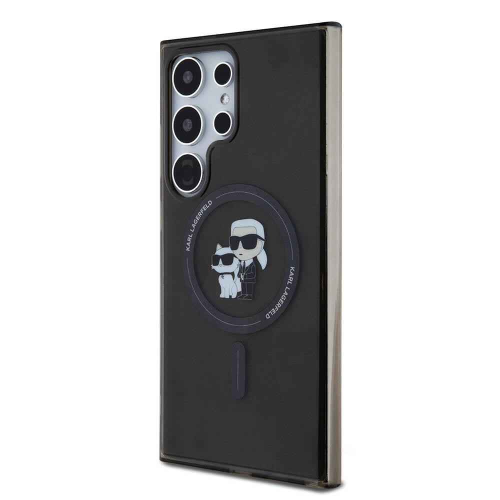Galaxy S24 Ultra Kılıf Karl Lagerfeld Orjinal Lisanslı Magsafe Şarj Özellikli Karl & Choupette IML Baskılı Kılıf Siyah