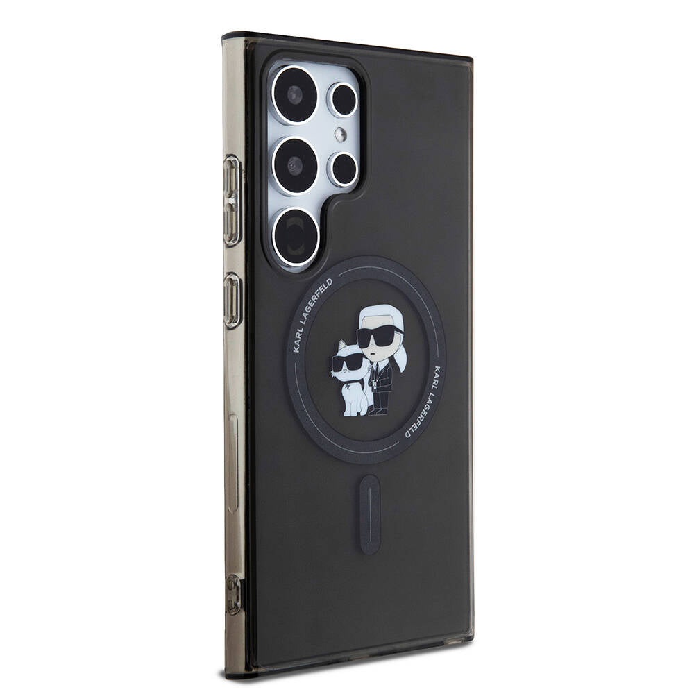 Galaxy S24 Ultra Kılıf Karl Lagerfeld Orjinal Lisanslı Magsafe Şarj Özellikli Karl & Choupette IML Baskılı Kılıf Siyah
