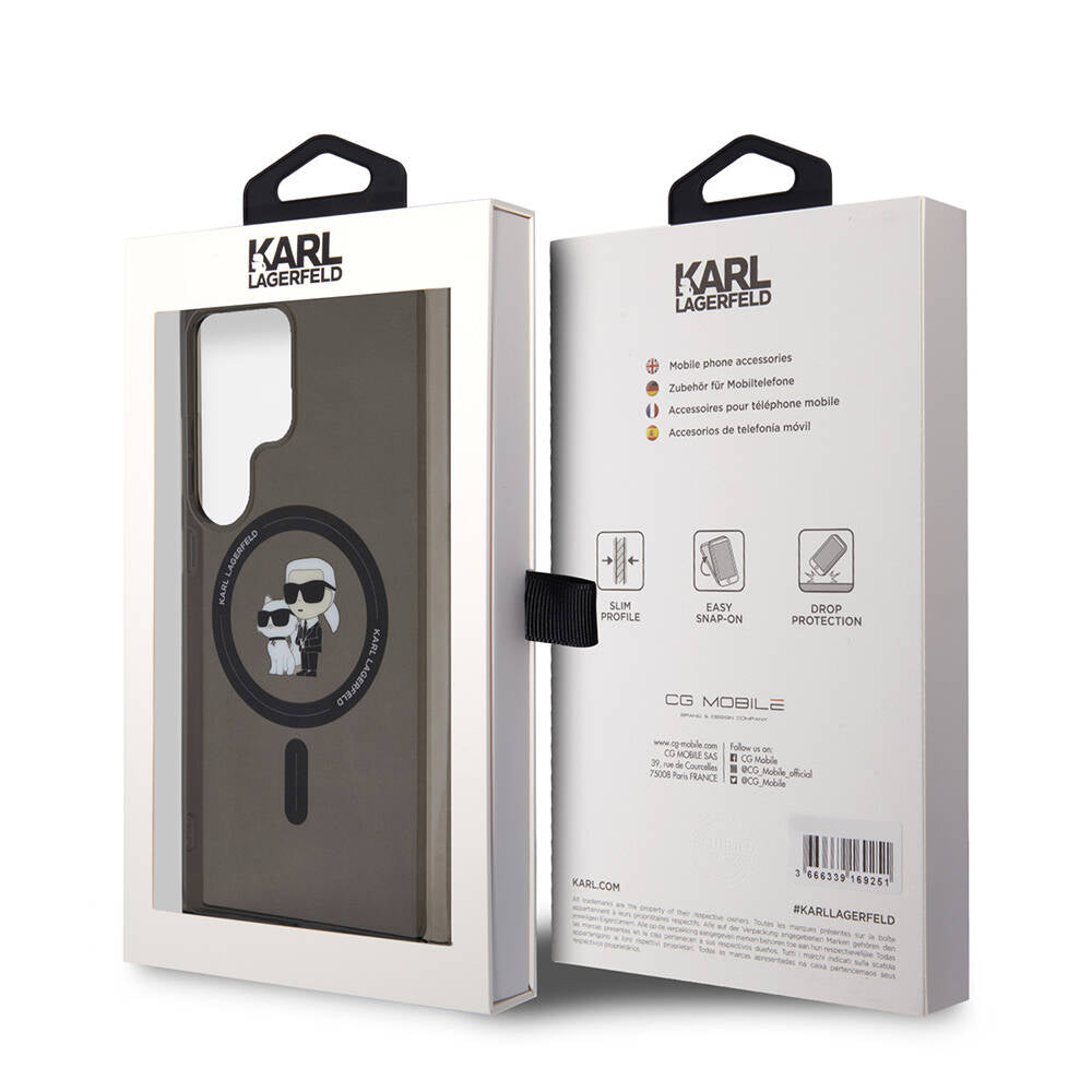 Galaxy S24 Ultra Kılıf Karl Lagerfeld Orjinal Lisanslı Magsafe Şarj Özellikli Karl & Choupette IML Baskılı Kılıf Siyah