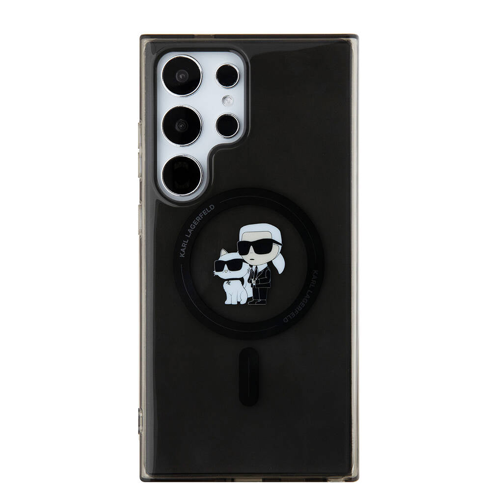 Galaxy S24 Ultra Kılıf Karl Lagerfeld Orjinal Lisanslı Magsafe Şarj Özellikli Karl & Choupette IML Baskılı Kılıf Siyah
