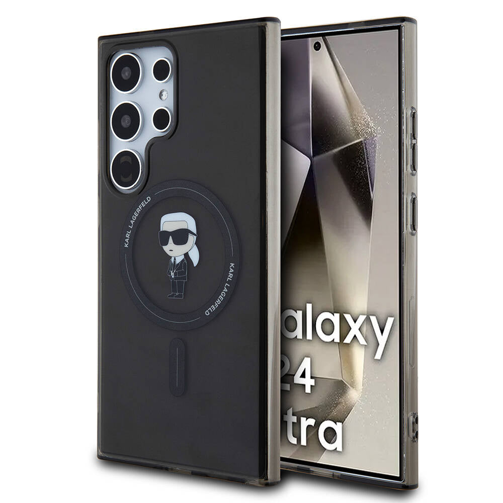 Galaxy S24 Ultra Kılıf Karl Lagerfeld Orjinal Lisanslı Magsafe Şarj Özellikli Karl Head IML Baskılı Kılıf Siyah