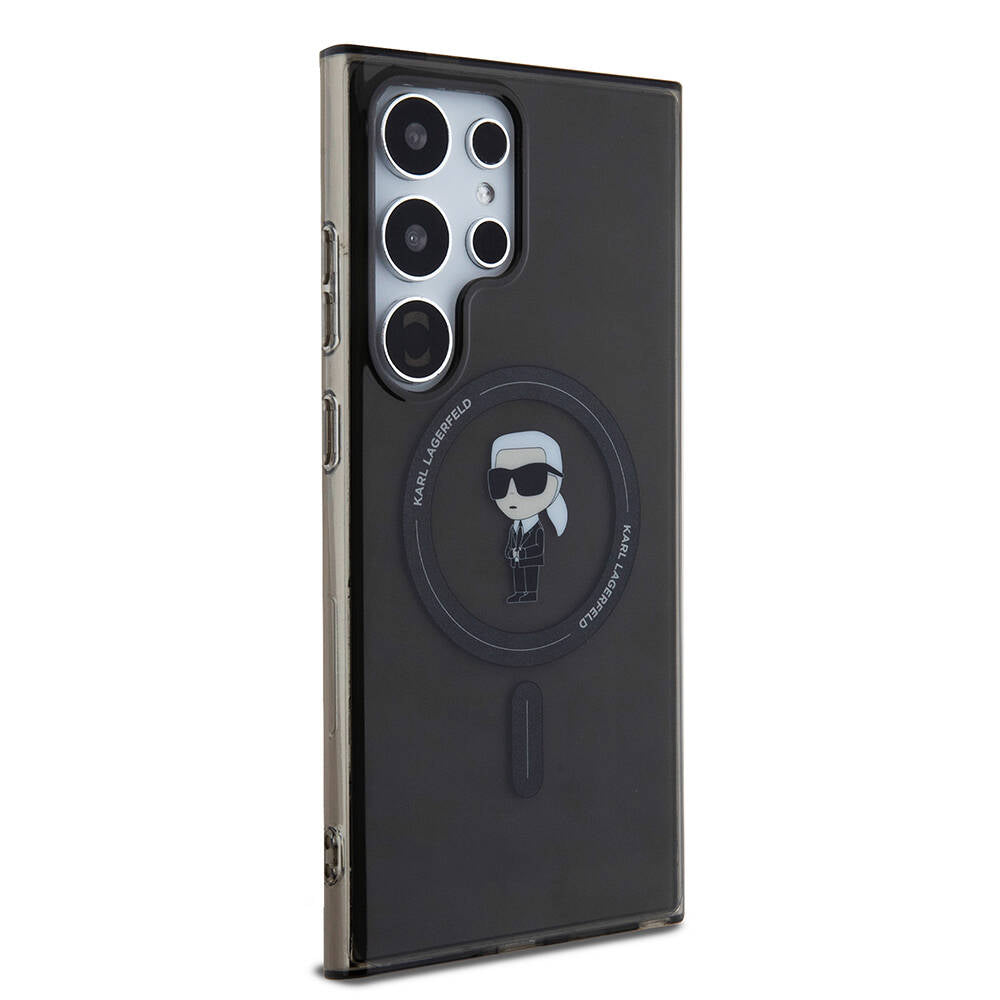 Galaxy S24 Ultra Kılıf Karl Lagerfeld Orjinal Lisanslı Magsafe Şarj Özellikli Karl Head IML Baskılı Kılıf Siyah