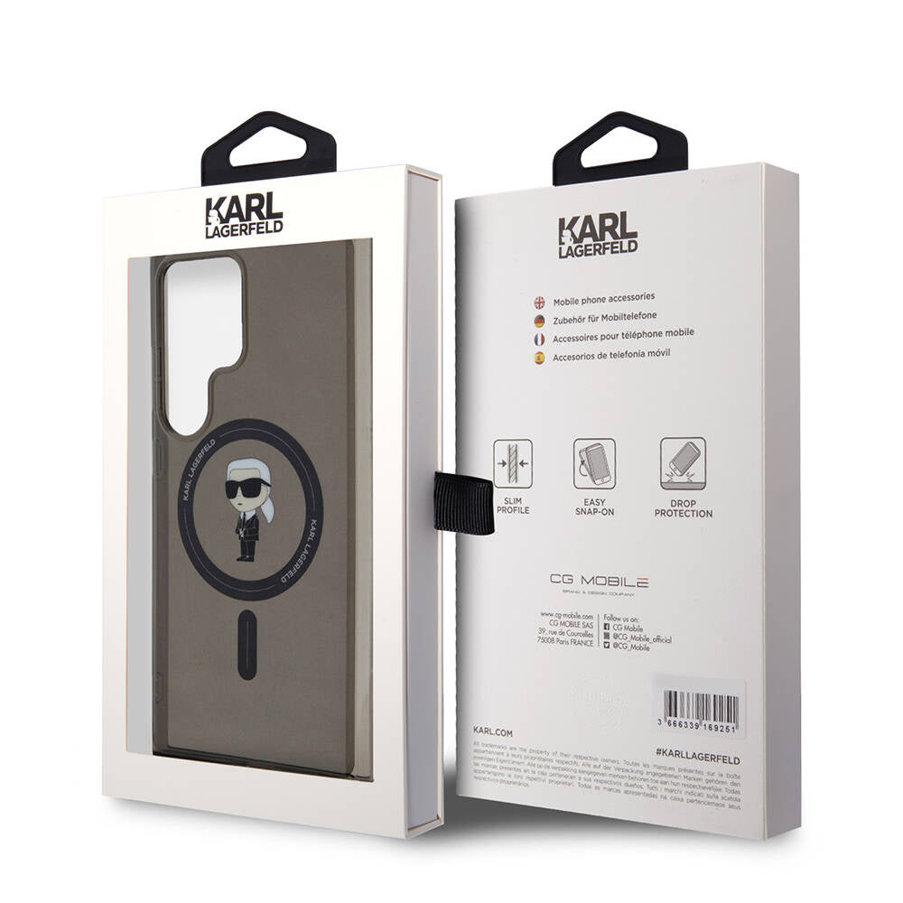 Galaxy S24 Ultra Kılıf Karl Lagerfeld Orjinal Lisanslı Magsafe Şarj Özellikli Karl Head IML Baskılı Kılıf Siyah