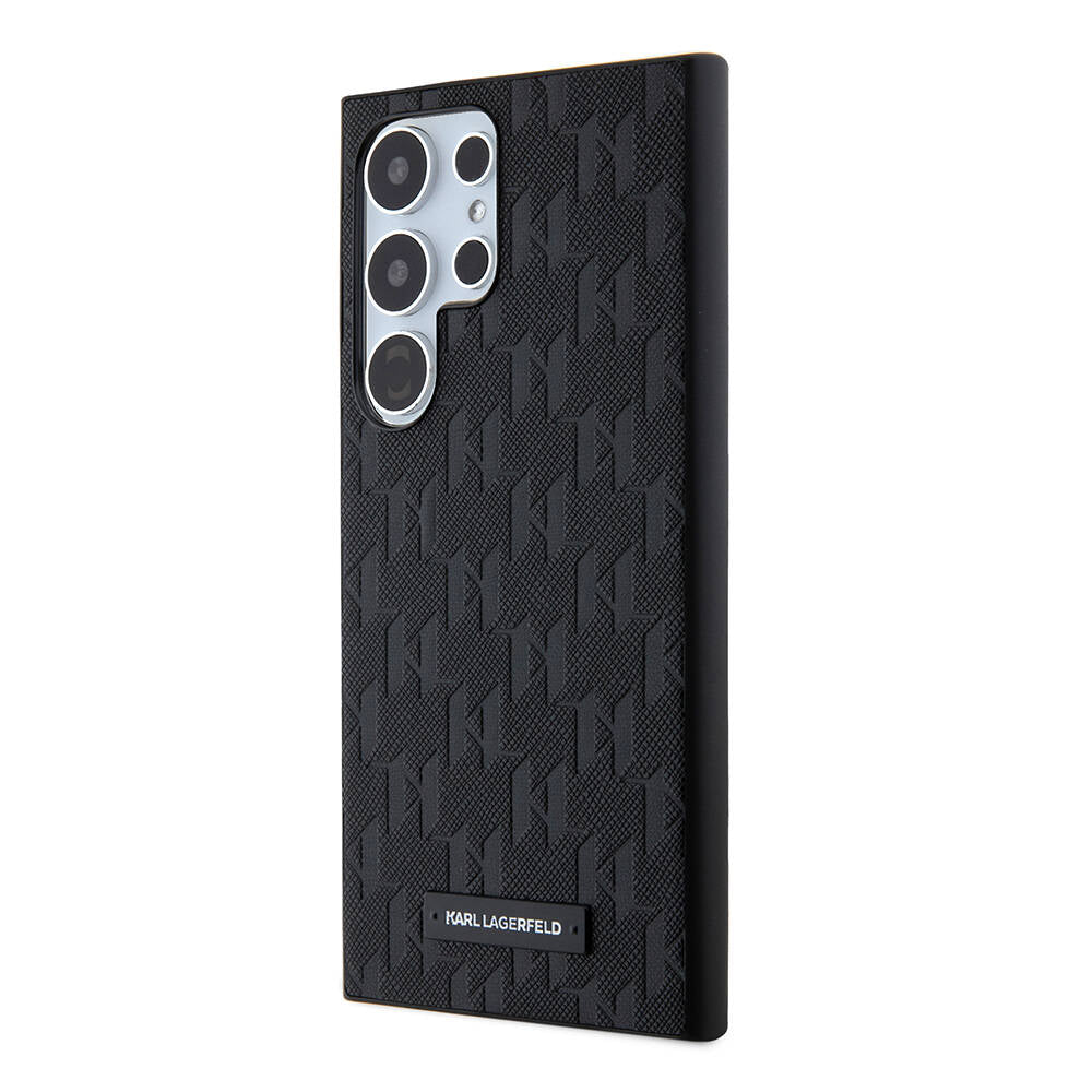Galaxy S24 Ultra Kılıf Karl Lagerfeld Orjinal Lisanslı Saffiano Monogram Metal Logo Kılıf Siyah