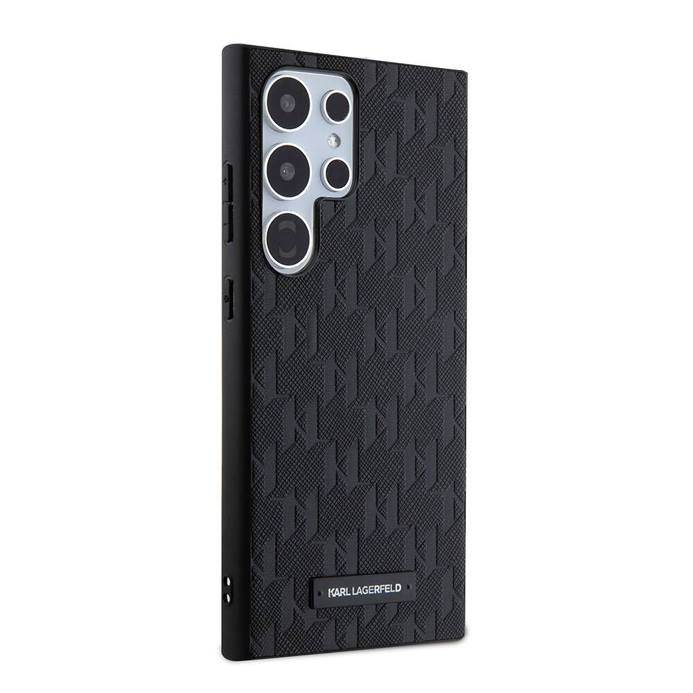 Galaxy S24 Ultra Kılıf Karl Lagerfeld Orjinal Lisanslı Saffiano Monogram Metal Logo Kılıf Siyah