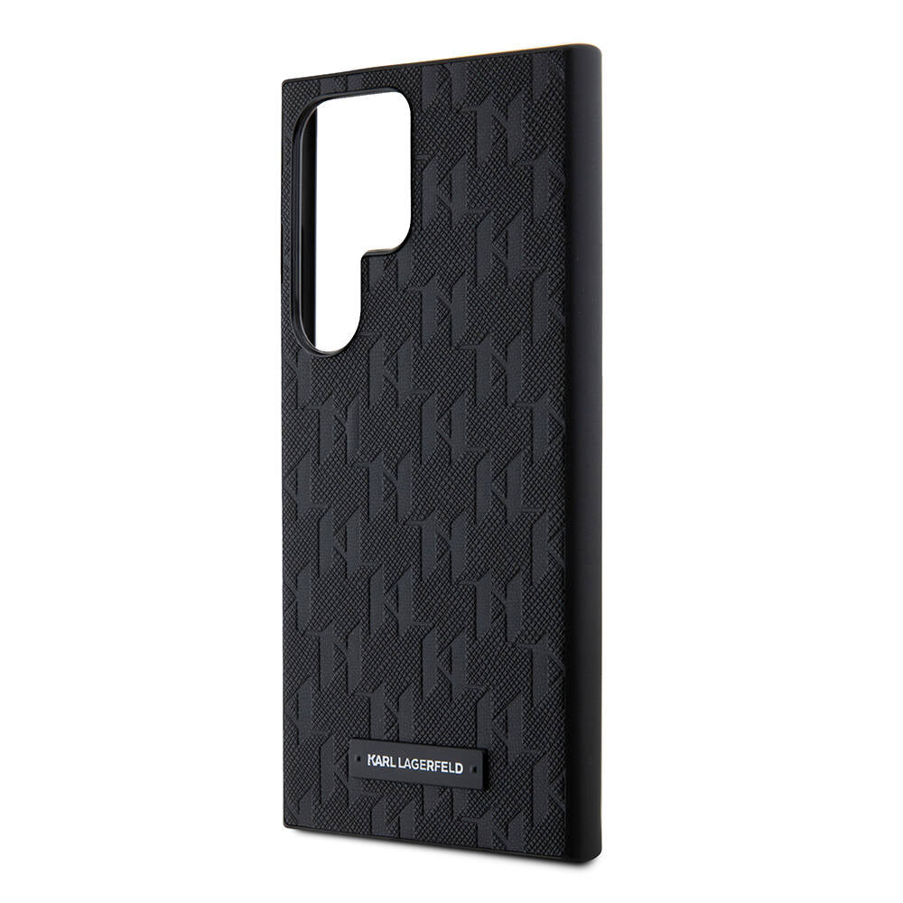 Galaxy S24 Ultra Kılıf Karl Lagerfeld Orjinal Lisanslı Saffiano Monogram Metal Logo Kılıf Siyah