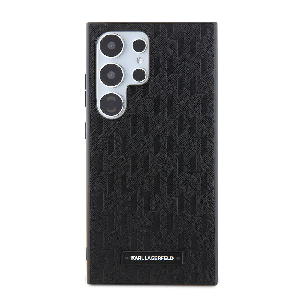 Galaxy S24 Ultra Kılıf Karl Lagerfeld Orjinal Lisanslı Saffiano Monogram Metal Logo Kılıf Siyah