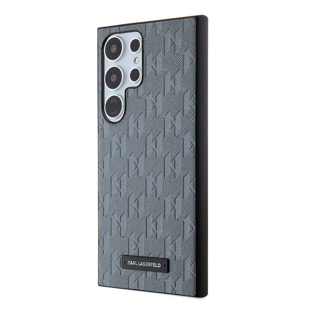 Galaxy S24 Ultra Kılıf Karl Lagerfeld Orjinal Lisanslı Saffiano Monogram Metal Logo Kılıf Siyah