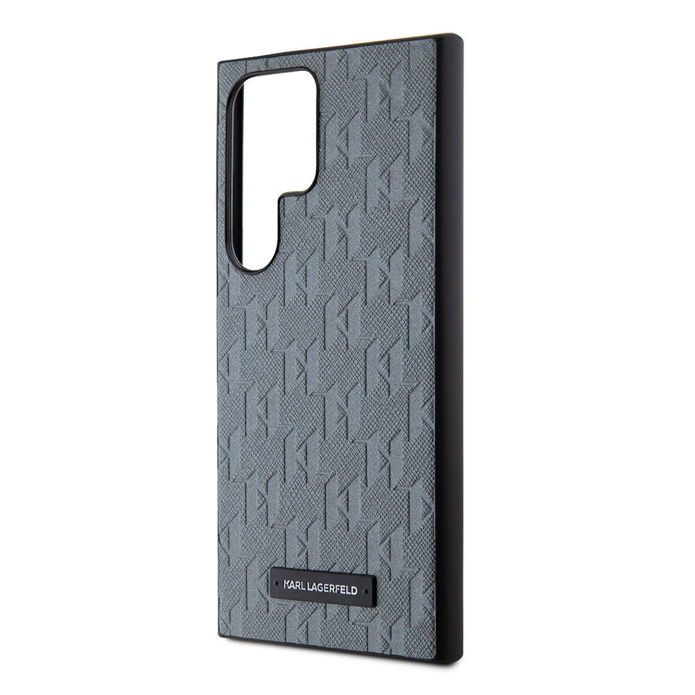 Galaxy S24 Ultra Kılıf Karl Lagerfeld Orjinal Lisanslı Saffiano Monogram Metal Logo Kılıf Gri