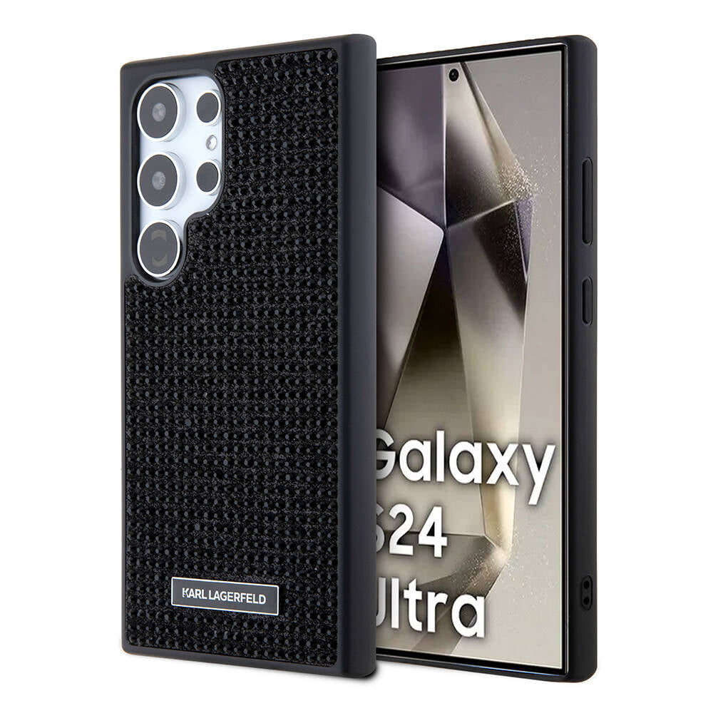 Galaxy S24 Ultra Kılıf Karl Lagerfeld Taşlı Metal Logo Orjinal Lisanslı Kılıf Siyah