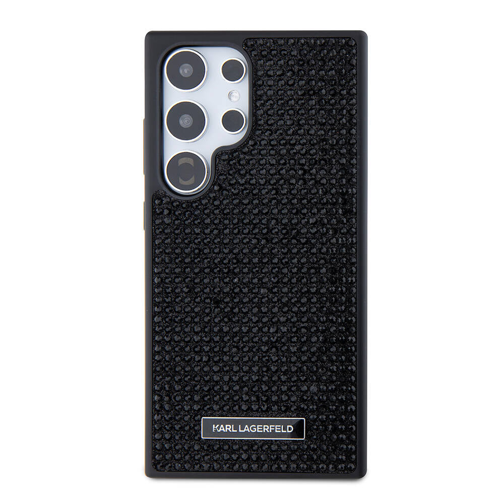 Galaxy S24 Ultra Kılıf Karl Lagerfeld Taşlı Metal Logo Orjinal Lisanslı Kılıf Siyah
