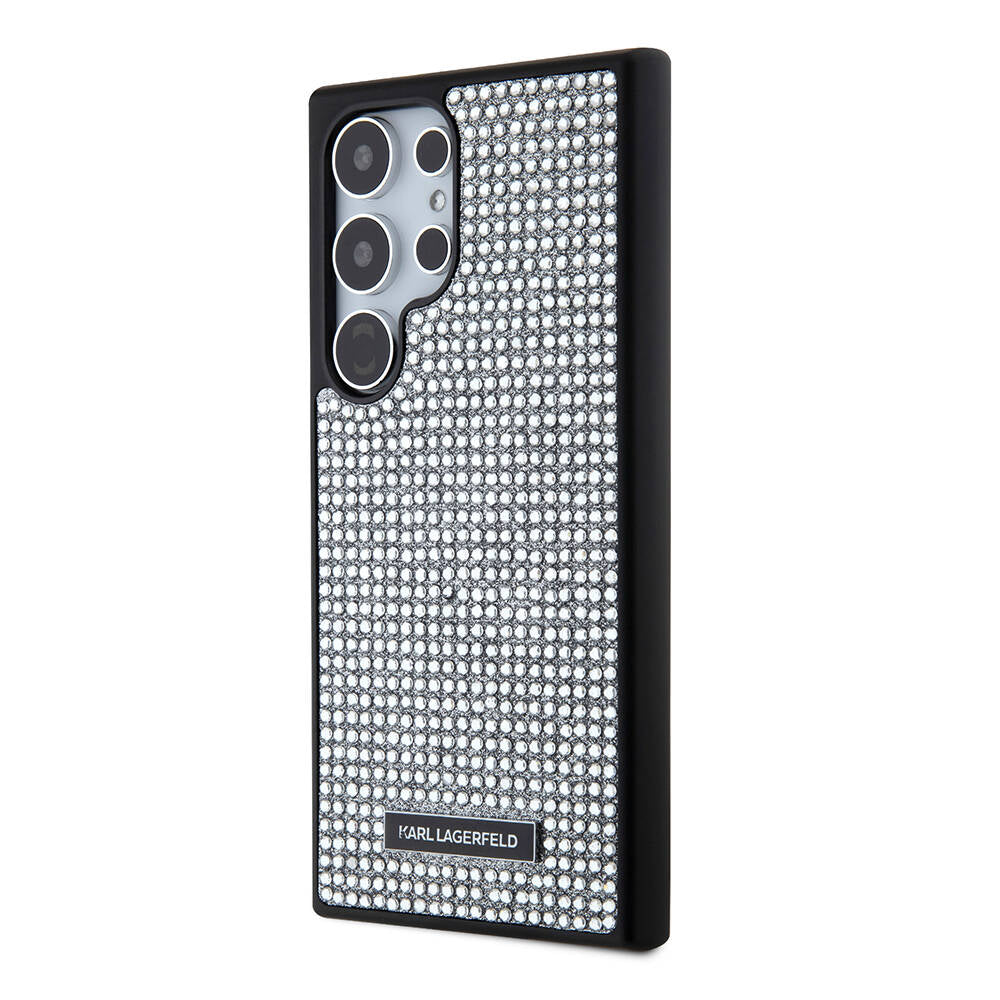 Galaxy S24 Ultra Kılıf Karl Lagerfeld Taşlı Metal Logo Orjinal Lisanslı Kılıf Siyah
