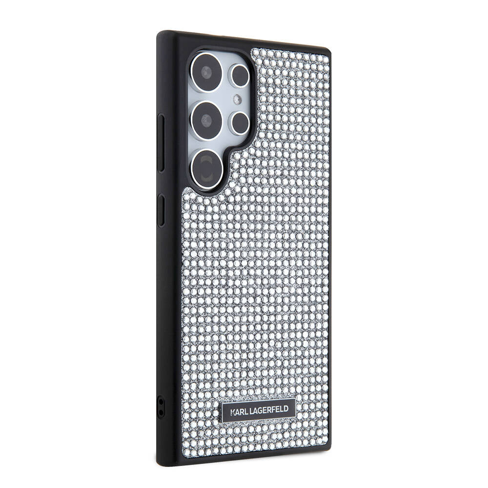 Galaxy S24 Ultra Kılıf Karl Lagerfeld Taşlı Metal Logo Orjinal Lisanslı Kılıf Siyah