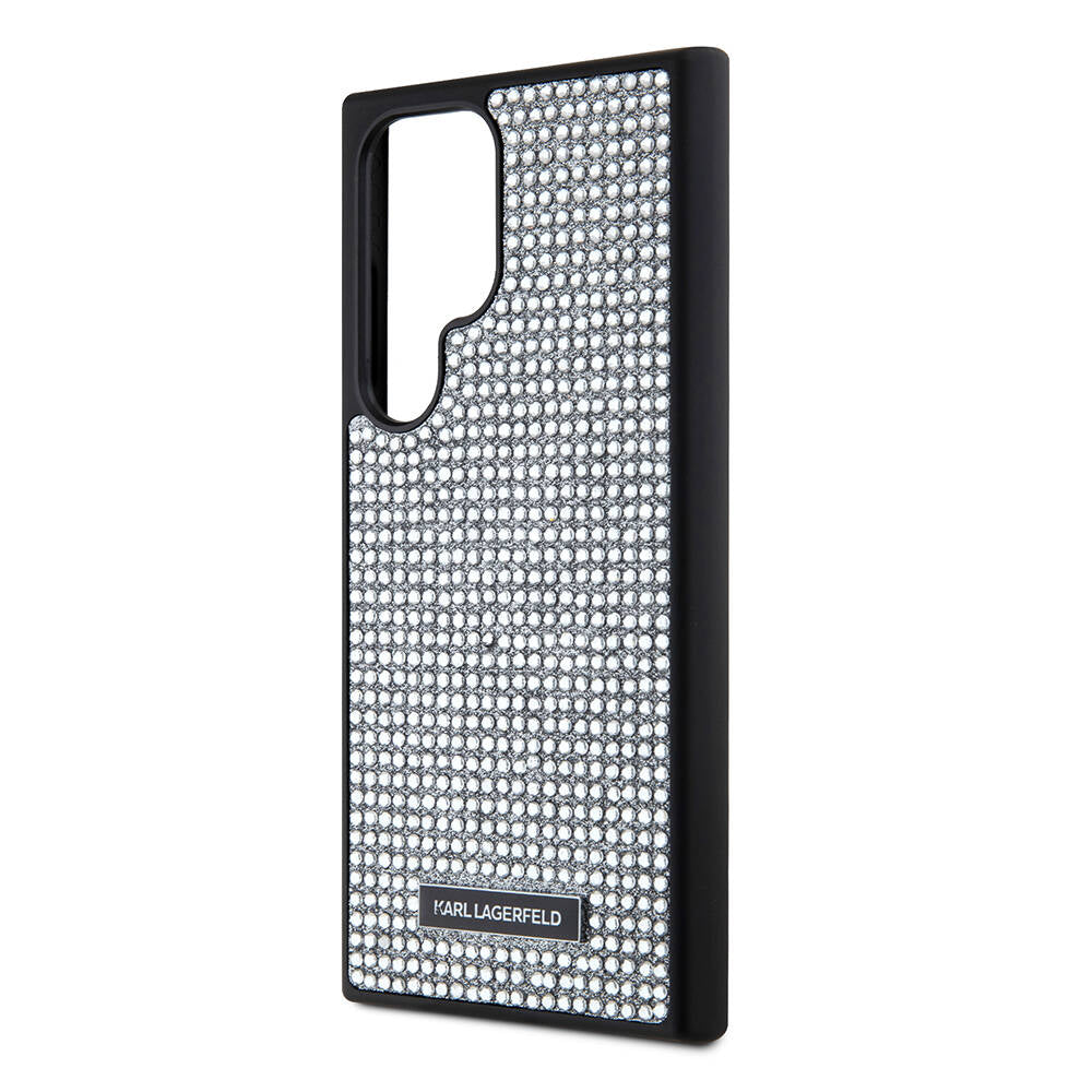 Galaxy S24 Ultra Kılıf Karl Lagerfeld Taşlı Metal Logo Orjinal Lisanslı Kılıf Siyah