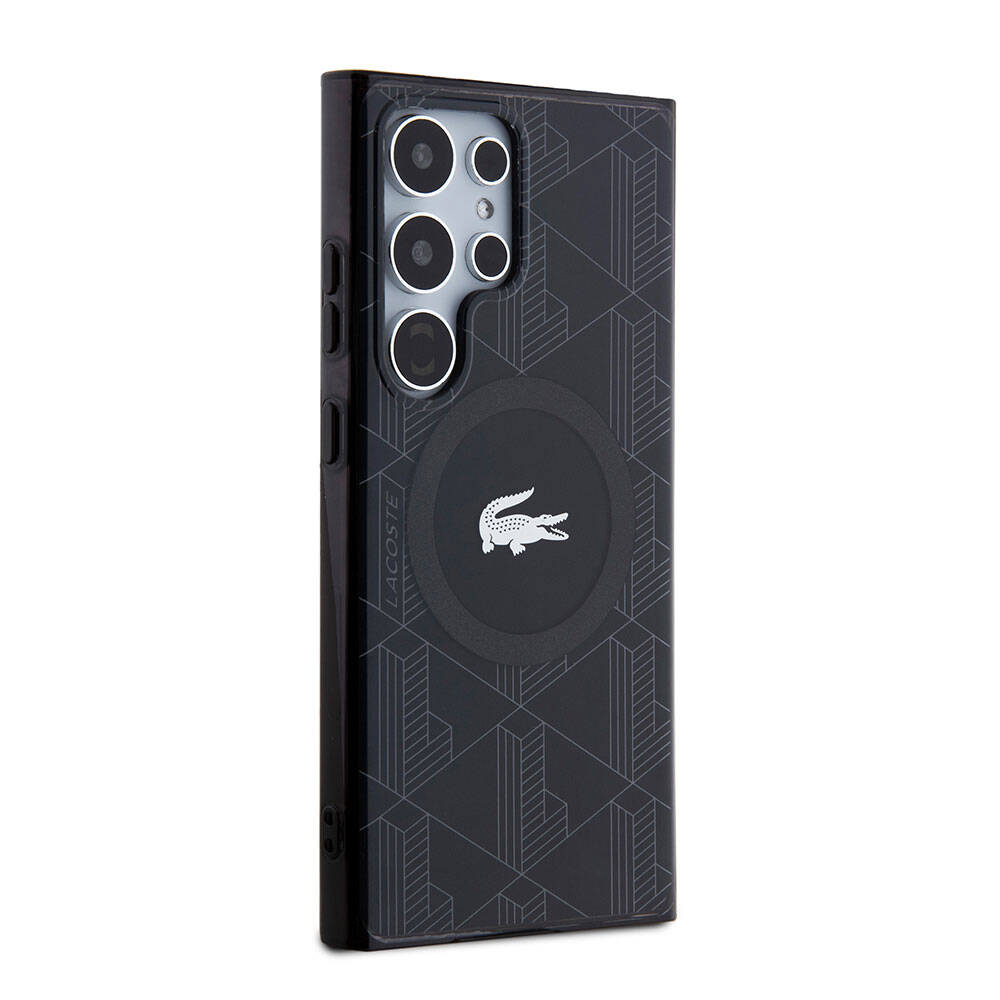 Galaxy S24 Ultra Kılıf Lacoste Orjinal Lisanslı Magsafe Şarj Özellikli Çift Katmanlı Timsah Logolu Blend Monogram Kılıf Haki