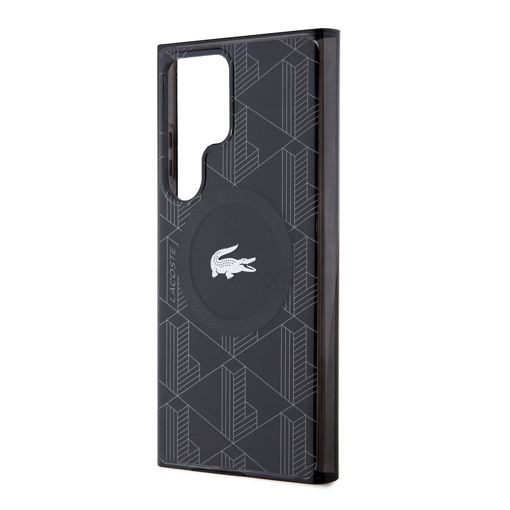 Galaxy S24 Ultra Kılıf Lacoste Orjinal Lisanslı Magsafe Şarj Özellikli Çift Katmanlı Timsah Logolu Blend Monogram Kılıf Haki