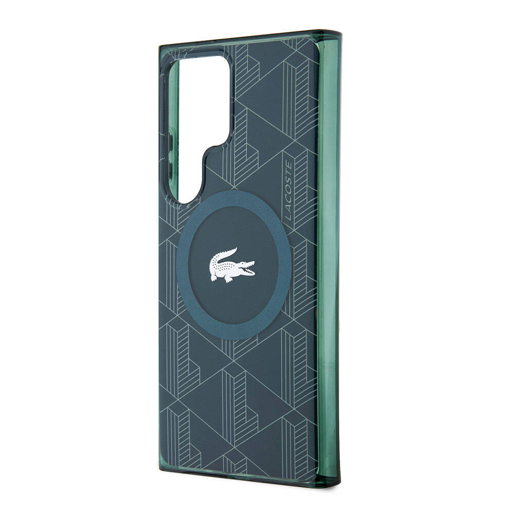Galaxy S24 Ultra Kılıf Lacoste Orjinal Lisanslı Magsafe Şarj Özellikli Çift Katmanlı Timsah Logolu Blend Monogram Kılıf Petrol Yeşil
