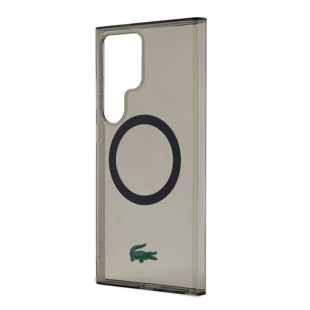 Galaxy S24 Ultra Kılıf Lacoste Orjinal Lisanslı Magsafe Şarj Özellikli Transparan Timsah Logo Baskılı Kılıf Siyah