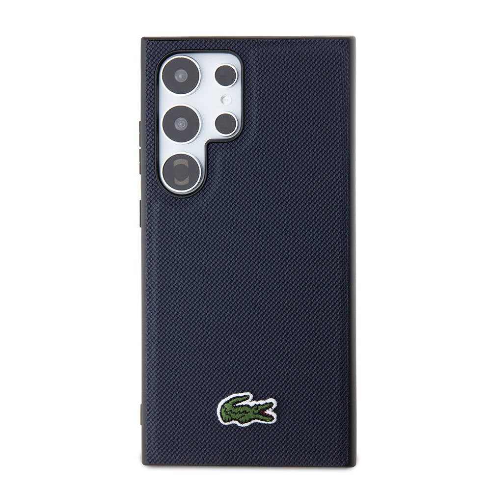 Galaxy S24 Ultra Kılıf Lacoste Orjinal Lisanslı PU Pike Desenli Arka Yüzey İkonik Timsah Dokuma Logolu Kılıf Lacivert