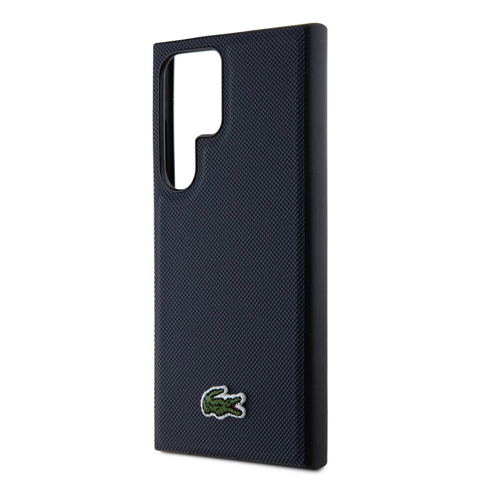 Galaxy S24 Ultra Kılıf Lacoste Orjinal Lisanslı PU Pike Desenli Arka Yüzey İkonik Timsah Dokuma Logolu Kılıf Lacivert
