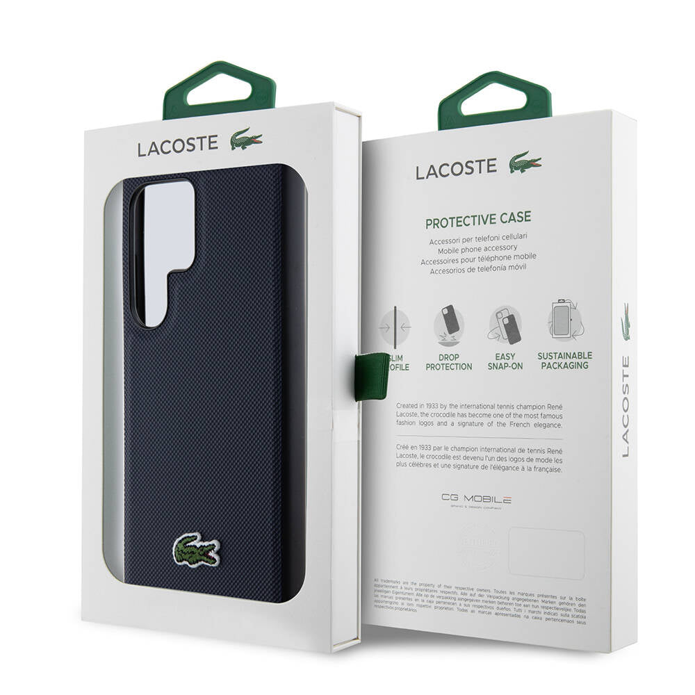 Galaxy S24 Ultra Kılıf Lacoste Orjinal Lisanslı PU Pike Desenli Arka Yüzey İkonik Timsah Dokuma Logolu Kılıf Siyah