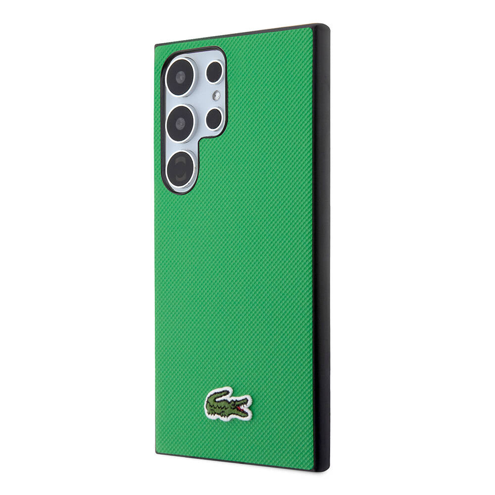 Galaxy S24 Ultra Kılıf Lacoste Orjinal Lisanslı PU Pike Desenli Arka Yüzey İkonik Timsah Dokuma Logolu Kılıf Yeşil