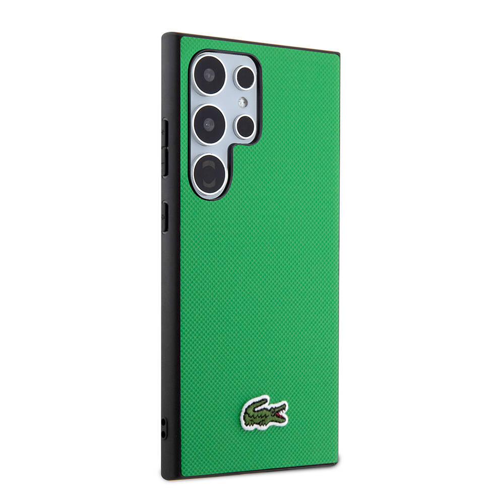 Galaxy S24 Ultra Kılıf Lacoste Orjinal Lisanslı PU Pike Desenli Arka Yüzey İkonik Timsah Dokuma Logolu Kılıf Yeşil