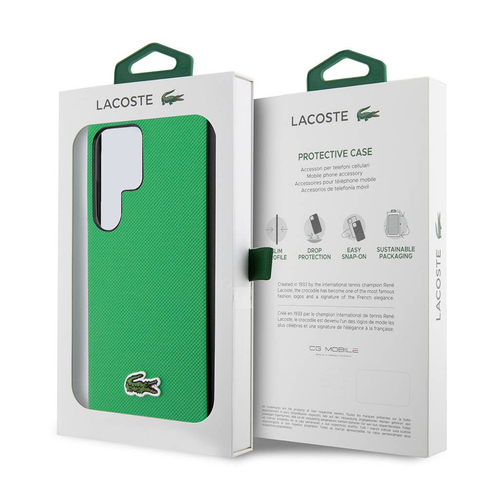 Galaxy S24 Ultra Kılıf Lacoste Orjinal Lisanslı PU Pike Desenli Arka Yüzey İkonik Timsah Dokuma Logolu Kılıf Lacivert