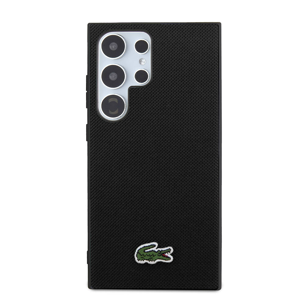 Galaxy S24 Ultra Kılıf Lacoste Orjinal Lisanslı PU Pike Desenli Arka Yüzey İkonik Timsah Dokuma Logolu Kılıf Lacivert