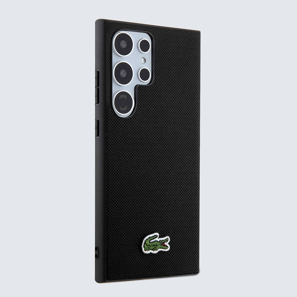 Galaxy S24 Ultra Kılıf Lacoste Orjinal Lisanslı PU Pike Desenli Arka Yüzey İkonik Timsah Dokuma Logolu Kılıf Lacivert