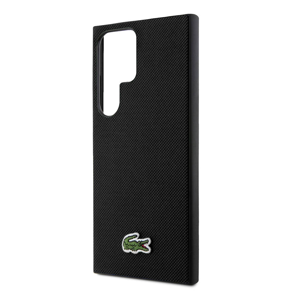Galaxy S24 Ultra Kılıf Lacoste Orjinal Lisanslı PU Pike Desenli Arka Yüzey İkonik Timsah Dokuma Logolu Kılıf Siyah