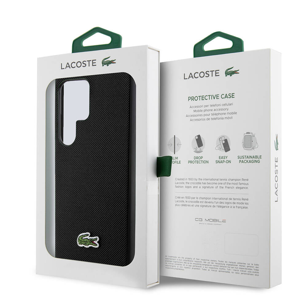Galaxy S24 Ultra Kılıf Lacoste Orjinal Lisanslı PU Pike Desenli Arka Yüzey İkonik Timsah Dokuma Logolu Kılıf Yeşil