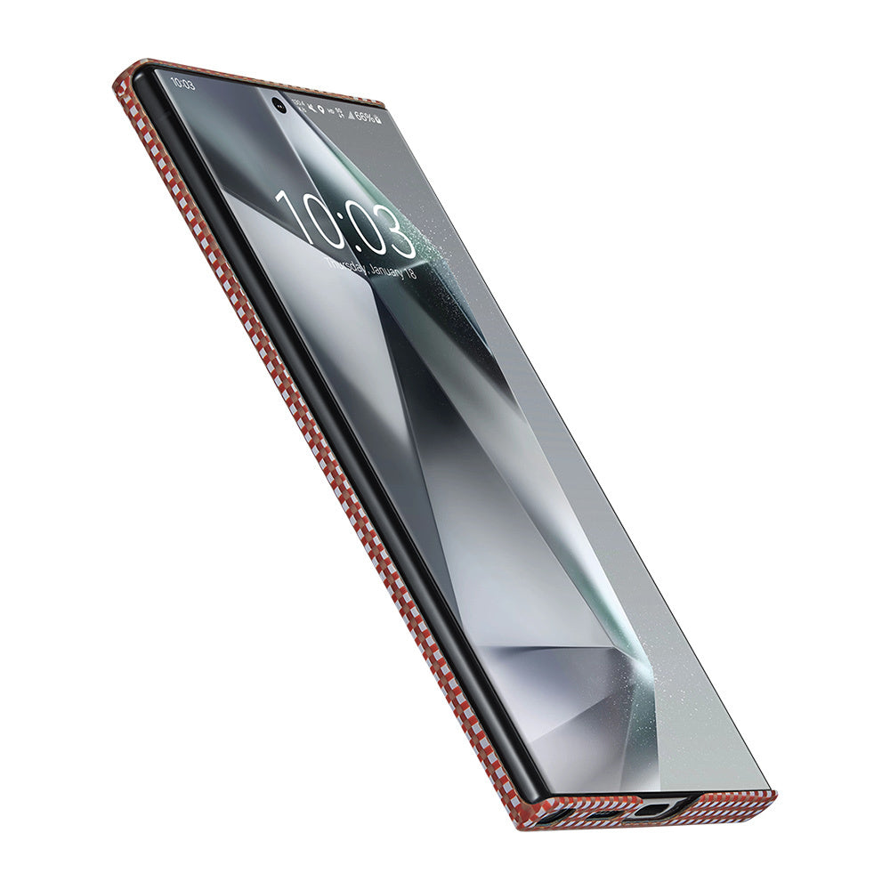 Galaxy S24 Ultra Kılıf Magsafe Şarj Özellikli 1500D Aramid Fiber Pitaka Ultra-Slim Classic Serisi Bonfire Kılıf Kırmızı