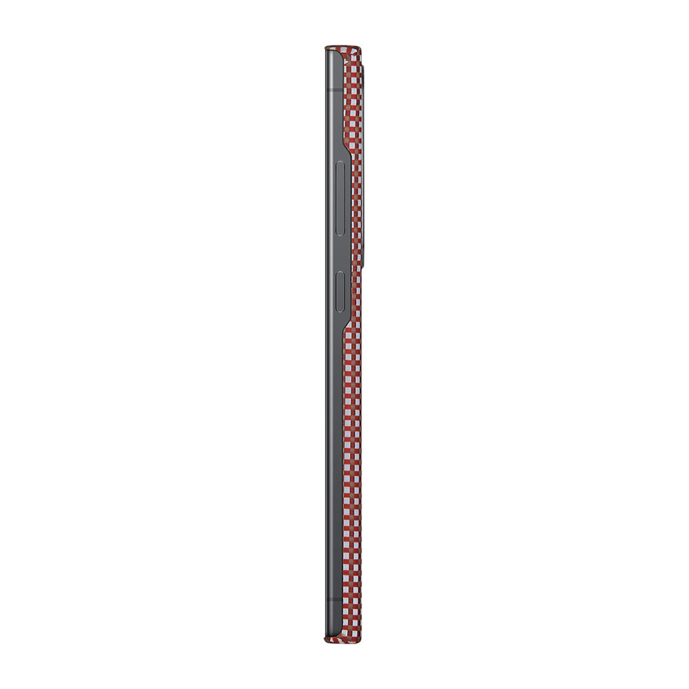 Galaxy S24 Ultra Kılıf Magsafe Şarj Özellikli 1500D Aramid Fiber Pitaka Ultra-Slim Classic Serisi Bonfire Kılıf Kırmızı