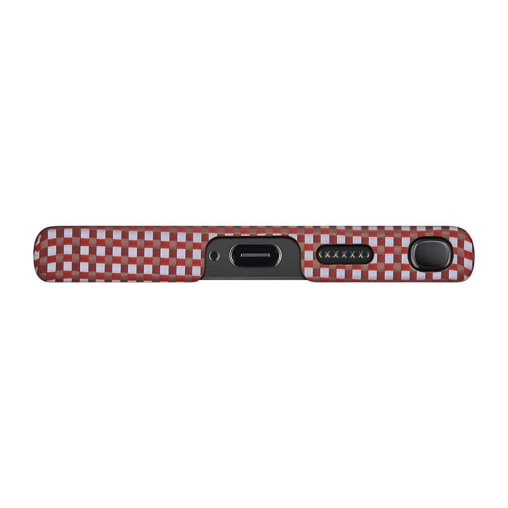 Galaxy S24 Ultra Kılıf Magsafe Şarj Özellikli 1500D Aramid Fiber Pitaka Ultra-Slim Classic Serisi Bonfire Kılıf Kırmızı