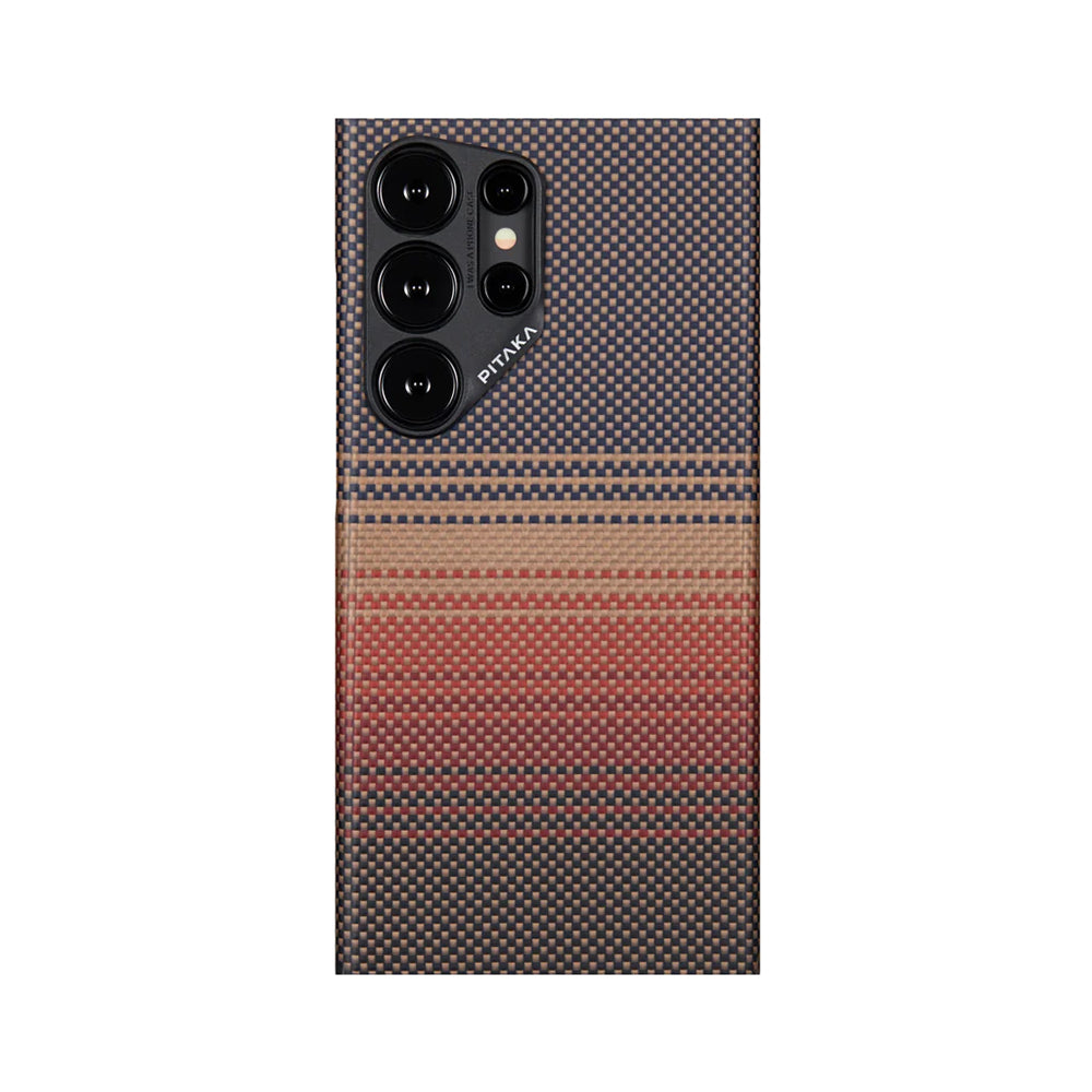 Galaxy S24 Ultra Kılıf Magsafe Şarj Özellikli Aramid Fiber Pitaka Tactile Woven Sunset-Moonrise Serisi Sunset Kılıf Kahverengi