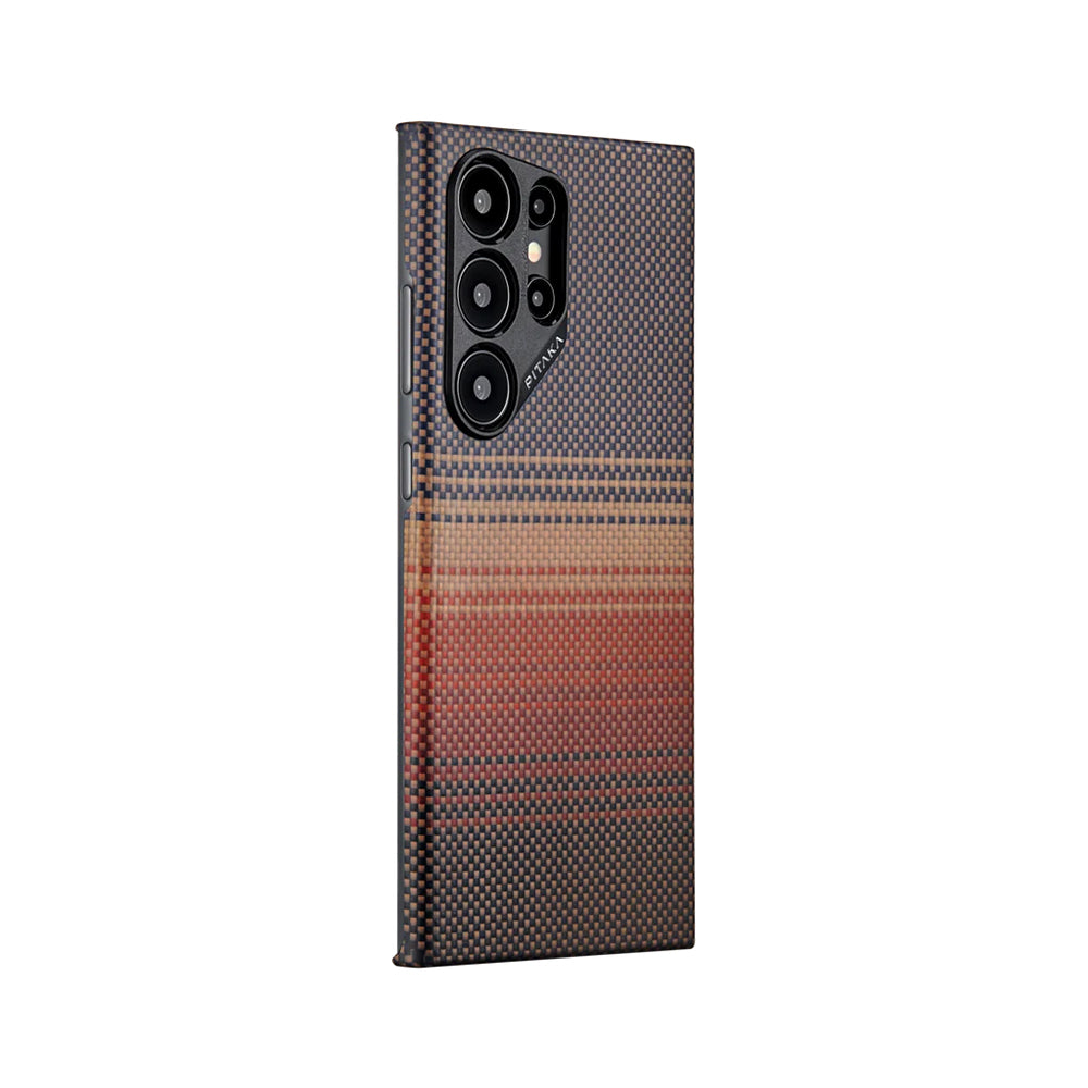 Galaxy S24 Ultra Kılıf Magsafe Şarj Özellikli Aramid Fiber Pitaka Tactile Woven Sunset-Moonrise Serisi Sunset Kılıf Kahverengi