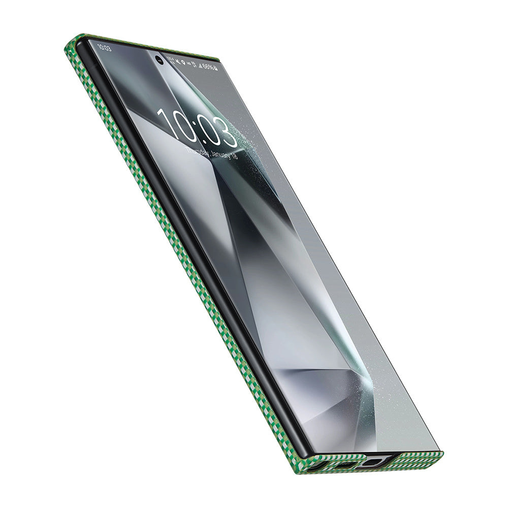 Galaxy S24 Ultra Kılıf Magsafe Şarj Özellikli 1500D Aramid Fiber Pitaka Ultra-Slim Classic Serisi Aomori Kılıf Yeşil