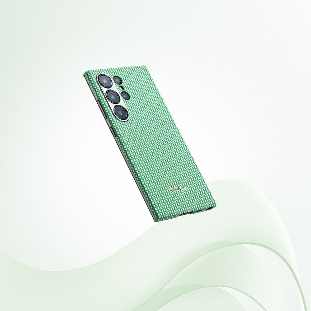 Galaxy S24 Ultra Kılıf Magsafe Şarj Özellikli 1500D Aramid Fiber Pitaka Ultra-Slim Classic Serisi Aomori Kılıf Yeşil