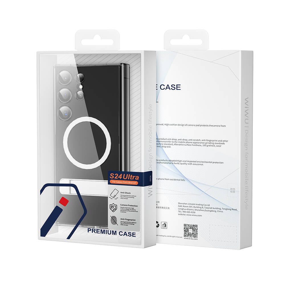 Galaxy S24 Ultra Kılıf Magsafe Şarj Özellikli Kamera Korumalı Standlı Wiwu KCC-025 Aurora Serisi Kılıf Şeffaf